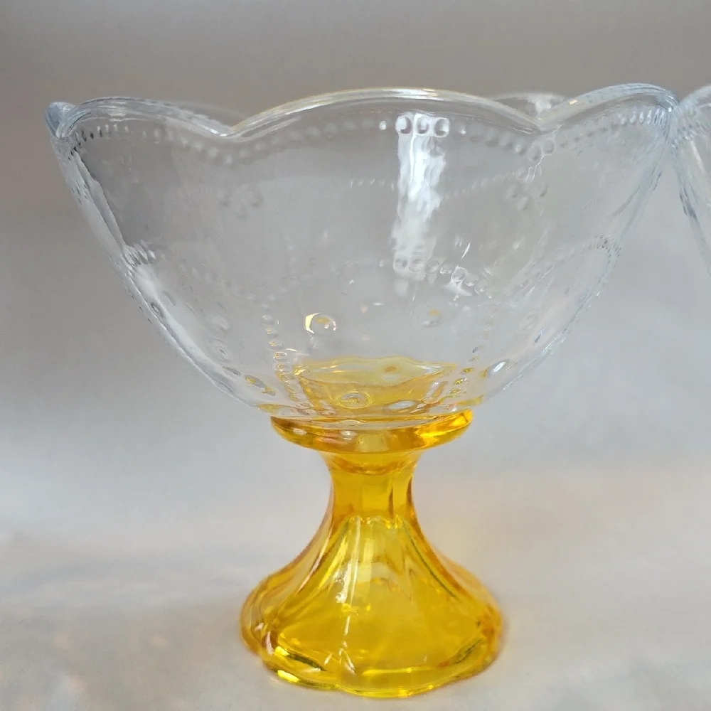 Glass Dessert Bowls/Compotes with Yellow Bases Set of 2